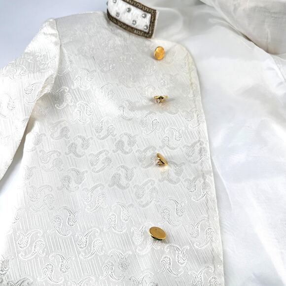 Boys White Sherwani Jacket Beaded Embroidery Gold Buttons 14" Chest - Picture 6 of 16